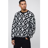 Oversize Jacquard-Pullover - Schwarz - M, Schwarz von boohooman