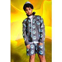 Oversize Jeansjacke mit blauen Peace-Print Oversize Jeansjacke mit blauen Peace-Print von boohooman
