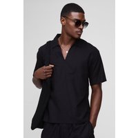 Oversize Leinen-Hemd mit V-Ausschnitt - Schwarz - XS, Schwarz von boohooman