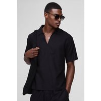 Oversize Leinen-Hemd mit V-Ausschnitt von boohooman