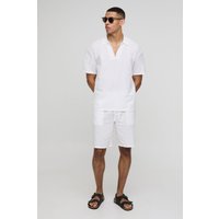 Oversize Leinenmischung-Hemd mit V-Ausschnitt & Shorts von boohooman