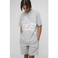 Oversize M Star T-Shirt & Shorts - Grau - M, Grau Oversize M Star T-Shirt & Shorts - Grau - M, Grau von boohooman