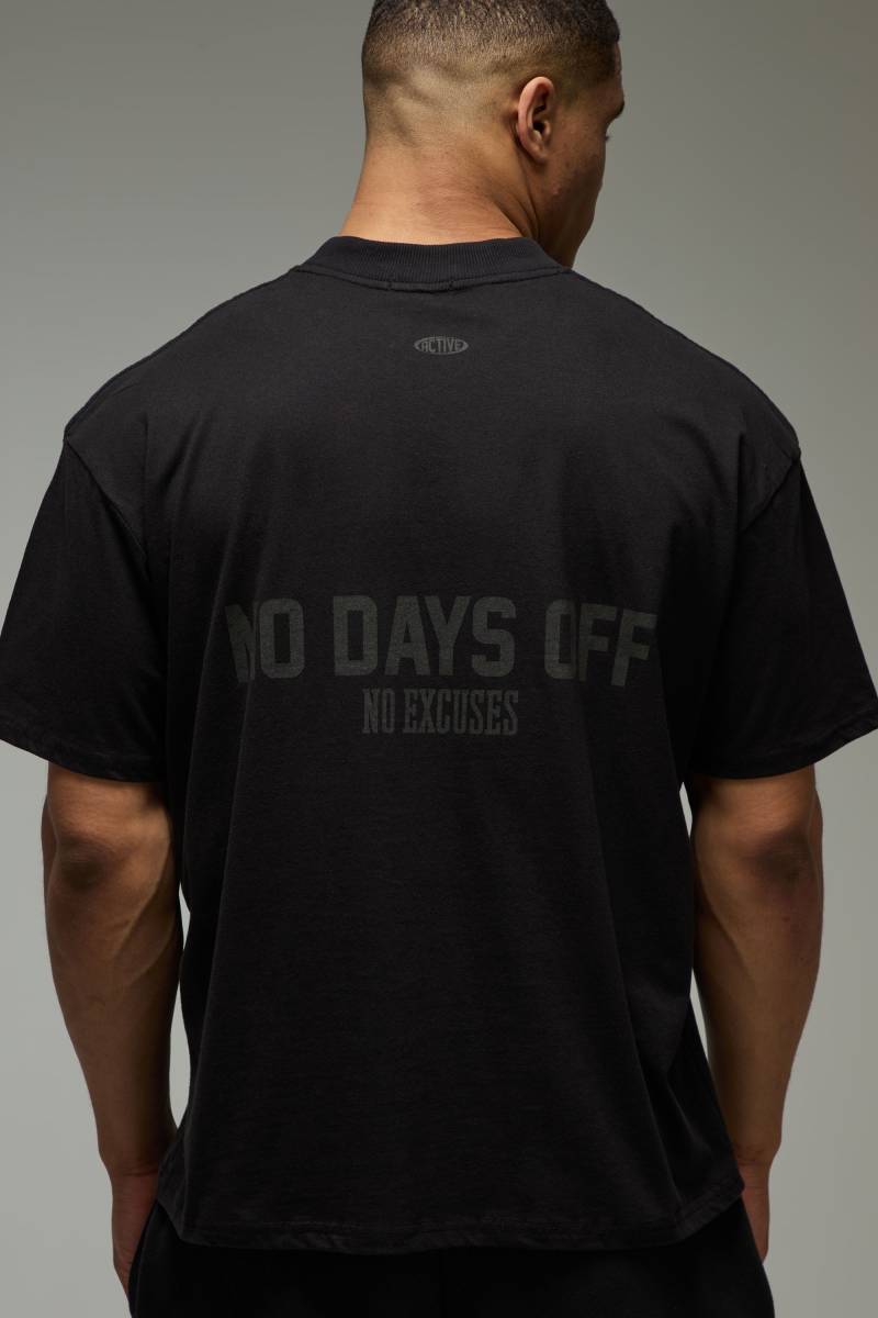 Oversize Man Active T-Shirt mit No Days Off Print - Schwarz - L, Schwarz von boohooman
