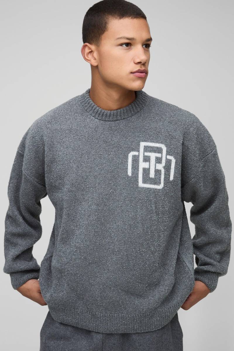 Oversize Man Bouclee-Pullover - Grau - M, Grau von boohooman