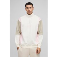 Oversize Man Colorblock Sweatshirt mit Trichterkragen - Ecru - M, Ecru von boohooman
