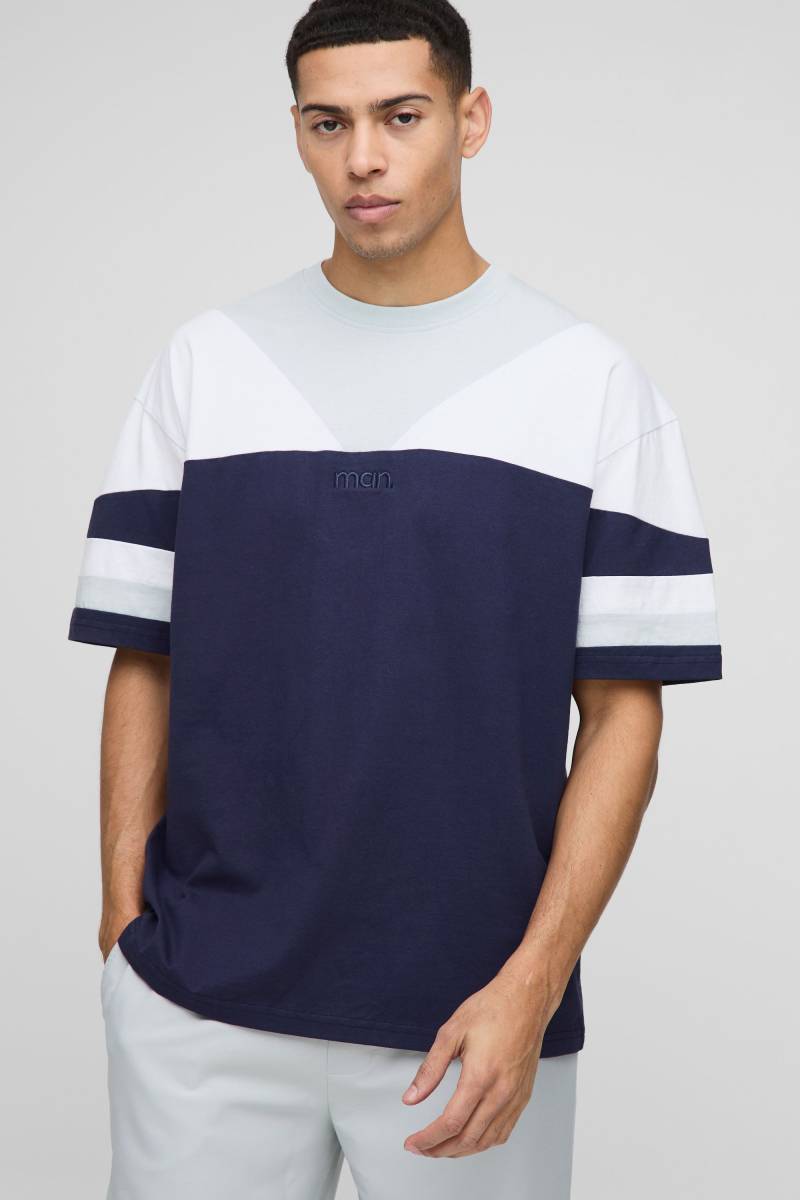 Oversize Man Colorblock T-Shirt - Blau - XS, Blau Oversize Man Colorblock T-Shirt - Blau - XS, Blau von boohooman