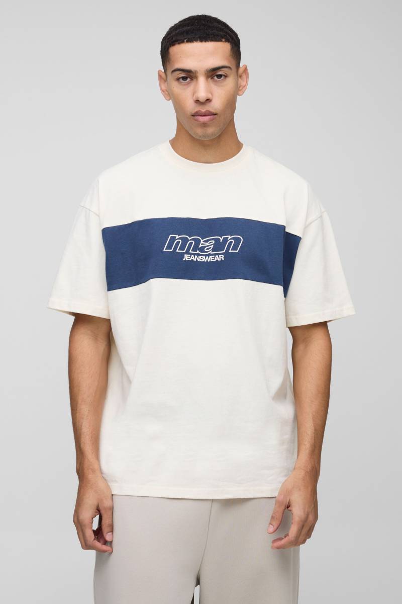 Oversize Man Colorblock T-Shirt - Ecru - XS, Ecru von boohooman