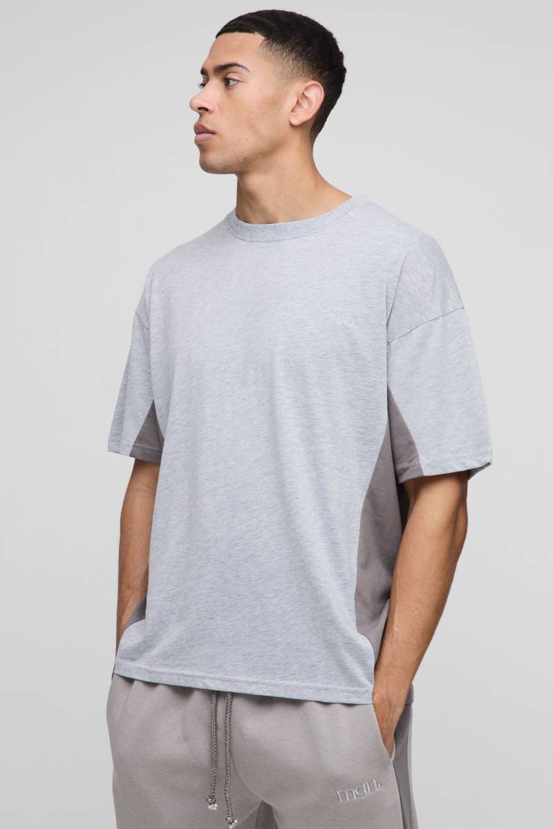 Oversize Man Colorblock T-Shirt - Grau - XS, Grau von boohooman