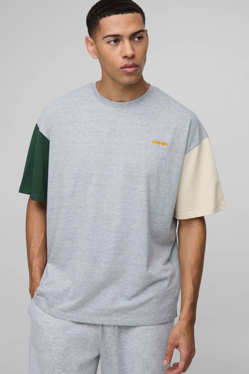 Oversize Man Colorblock T-Shirt - Grau - XS, Grau von boohooman