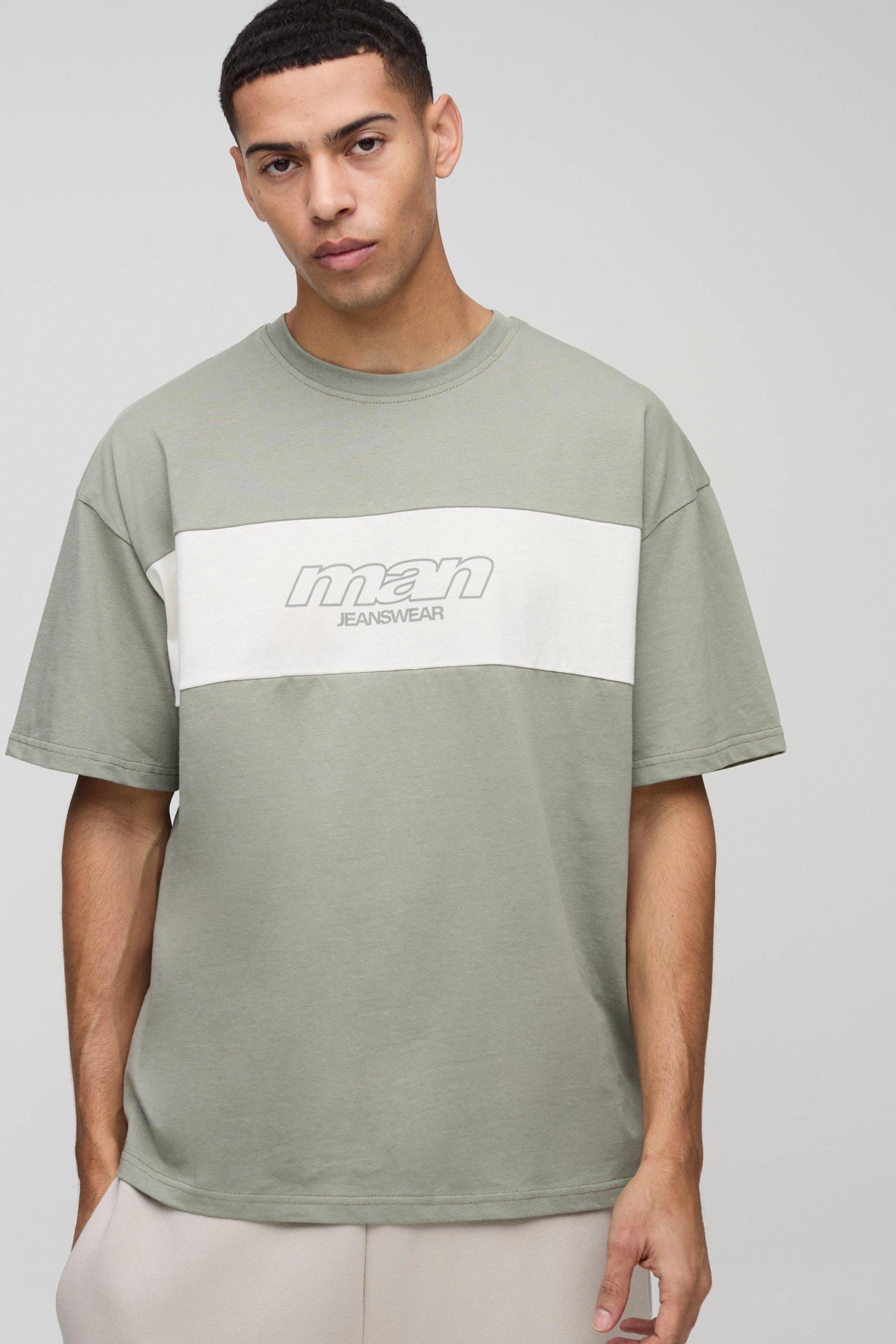 Oversize Man Colorblock T-Shirt - Grün - S, Grün von boohooman