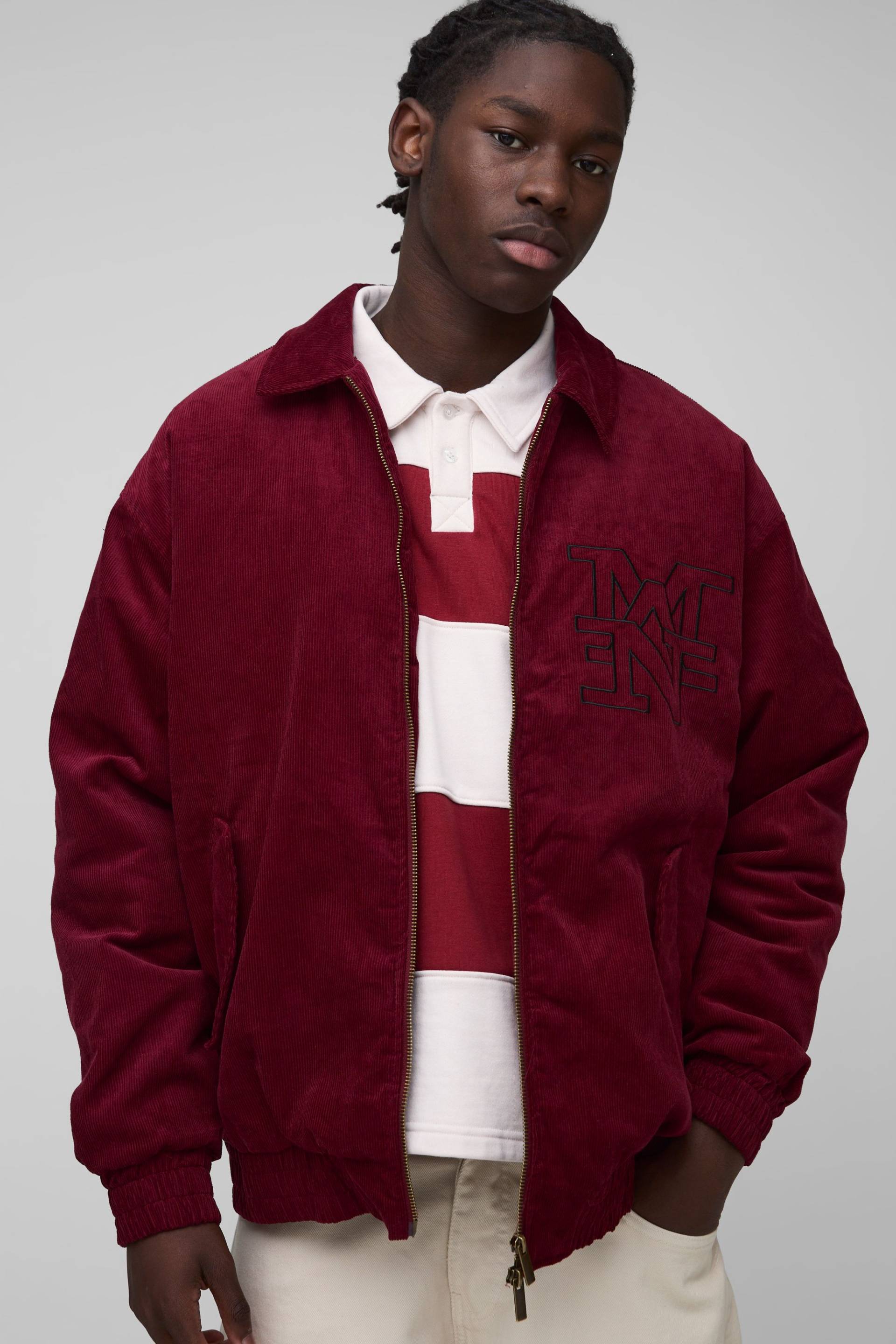 Oversize Man Jacke mit Print - Burgund - M, Burgund von boohooman