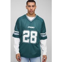 Oversize Man Mesh-Sportoberteil mit V-Ausschnitt - Grün - XS, Grün von boohooman