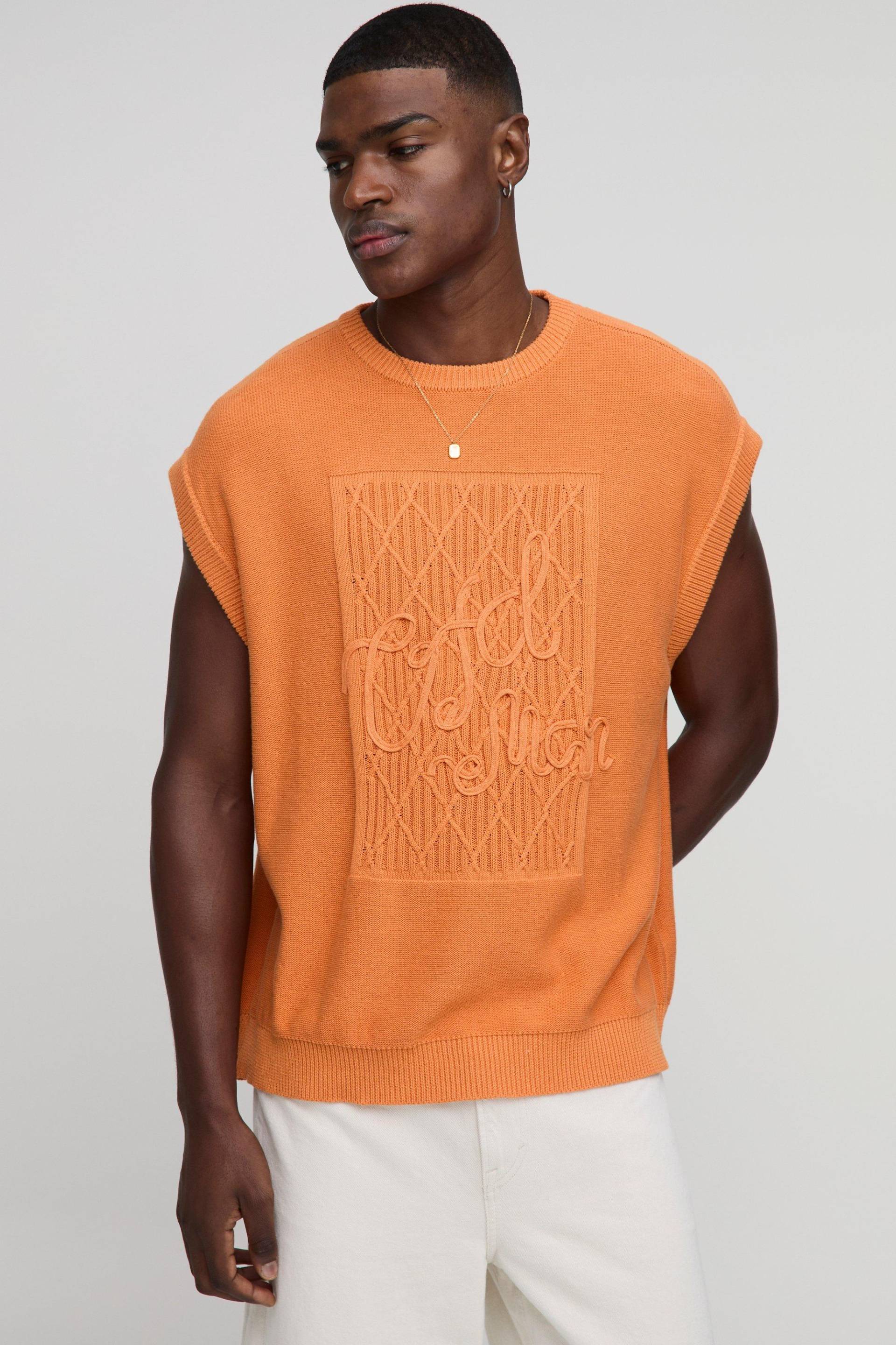 Oversize Man Rundhals-vesttop mit Stickerei - Orange - S, Orange Oversize Man Rundhals-vesttop mit Stickerei - Orange - S, Orange von boohooman