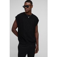 Oversize Man Rundhals-vesttop mit Stickerei - Schwarz - XS, Schwarz von boohooman