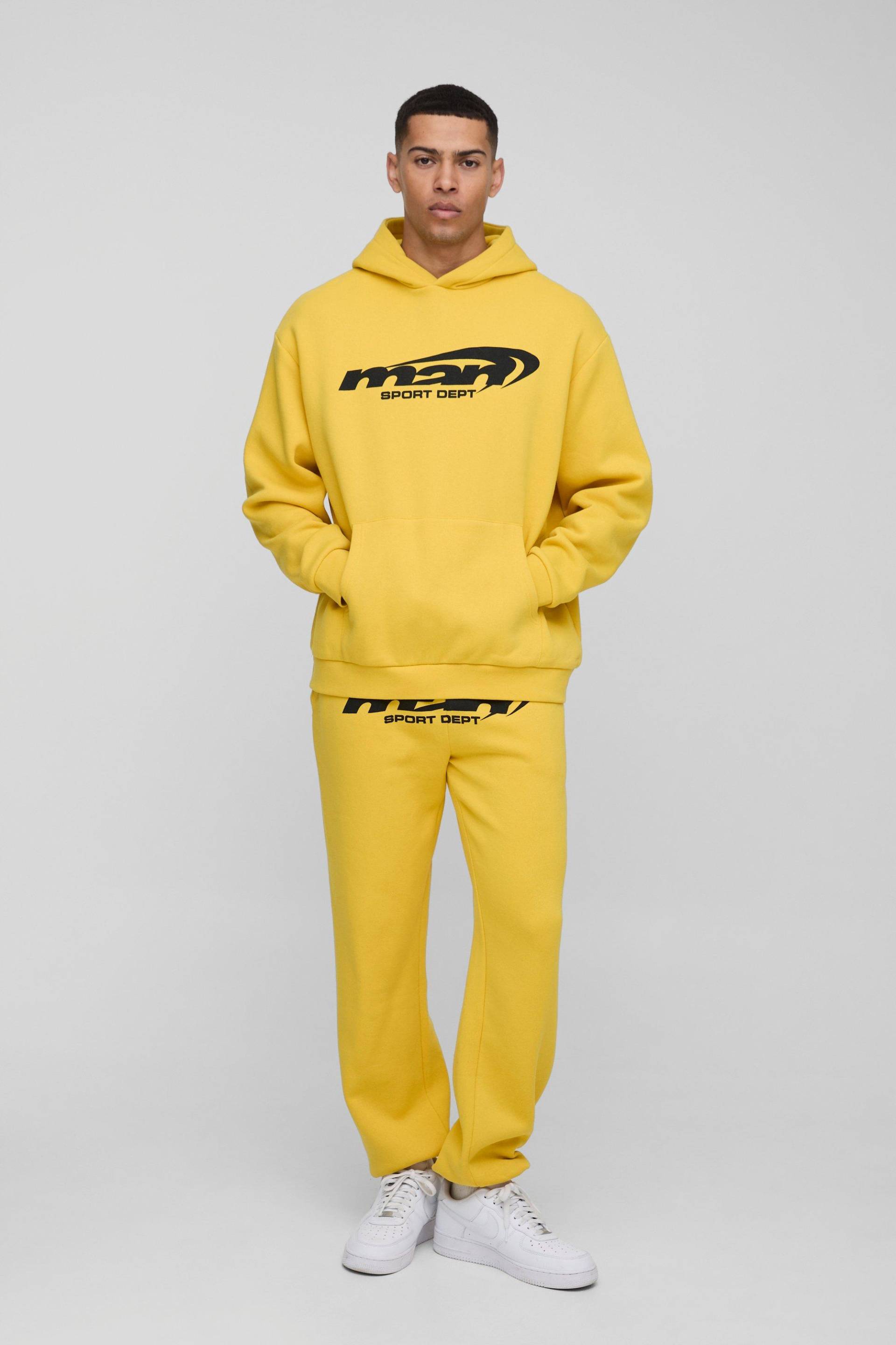 Oversize Man Trainingsanzug mit Kapuze - Gelb - M, Gelb von boohooman