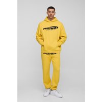 Oversize Man Trainingsanzug mit Kapuze - Gelb - S, Gelb von boohooman
