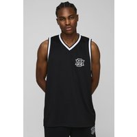 Oversize Mesh Basketball-vesttop mit V-Ausschnitt - Schwarz - M, Schwarz von boohooman