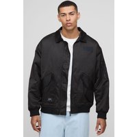 Oversize Nylon Fliegerjacke mit Kragen - Schwarz - XS, Schwarz Oversize Nylon Fliegerjacke mit Kragen - Schwarz - XS, Schwarz von boohooman