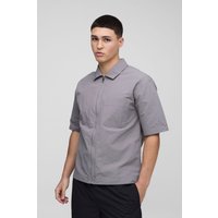 Oversize Nylon-Hemd in Knitteroptik mit Reißverschluss - Grau - XS, Grau von boohooman