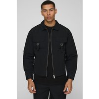 Oversize Nylon-Overshirt in Knitteroptik mit Cargo-Taschen - Schwarz - XS, Schwarz Oversize Nylon-Overshirt in Knitteroptik mit Cargo-Taschen - Schwarz - XS, Schwarz von boohooman