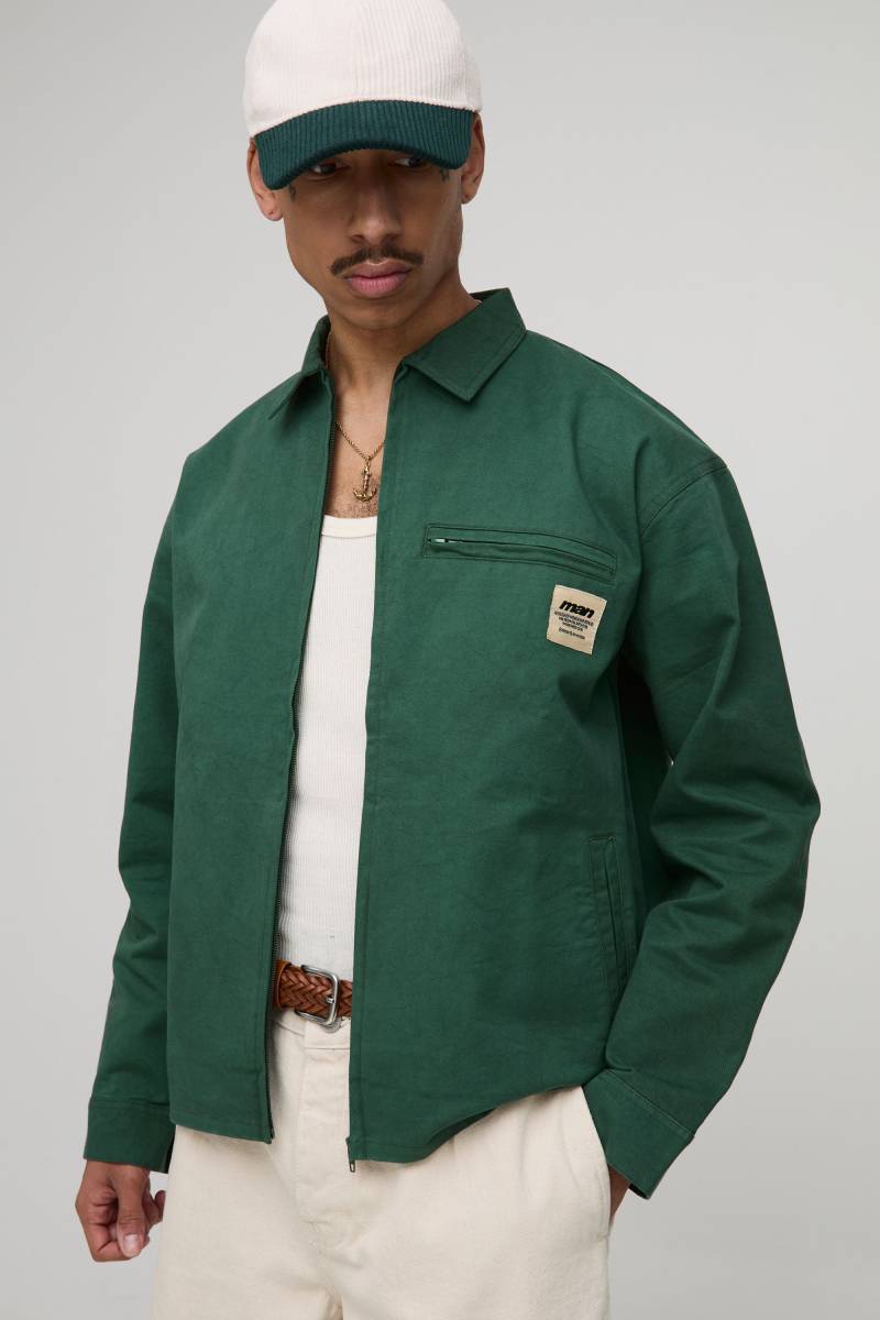 Oversize Overshirt mit Kontrast-Kragen - Khaki - XS, Khaki von boohooman