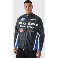 Oversize PU Moto-Jacke mit Mesh-Einsatz - Schwarz - XS, Schwarz Oversize PU Moto-Jacke mit Mesh-Einsatz - Schwarz - XS, Schwarz von boohooman