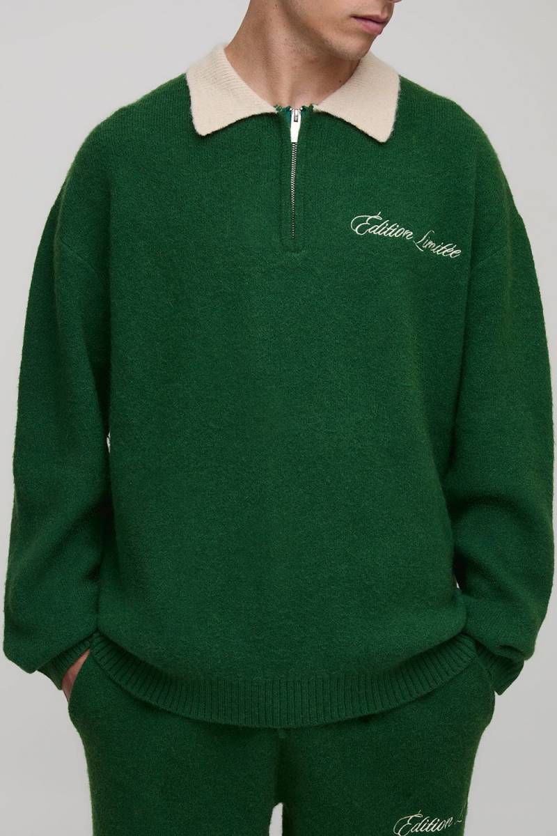 Oversize Polo-Pullover mit Stickerei von boohooman