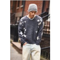Oversize Pullover mit Sternen-Print - Grau - L, Grau von boohooman