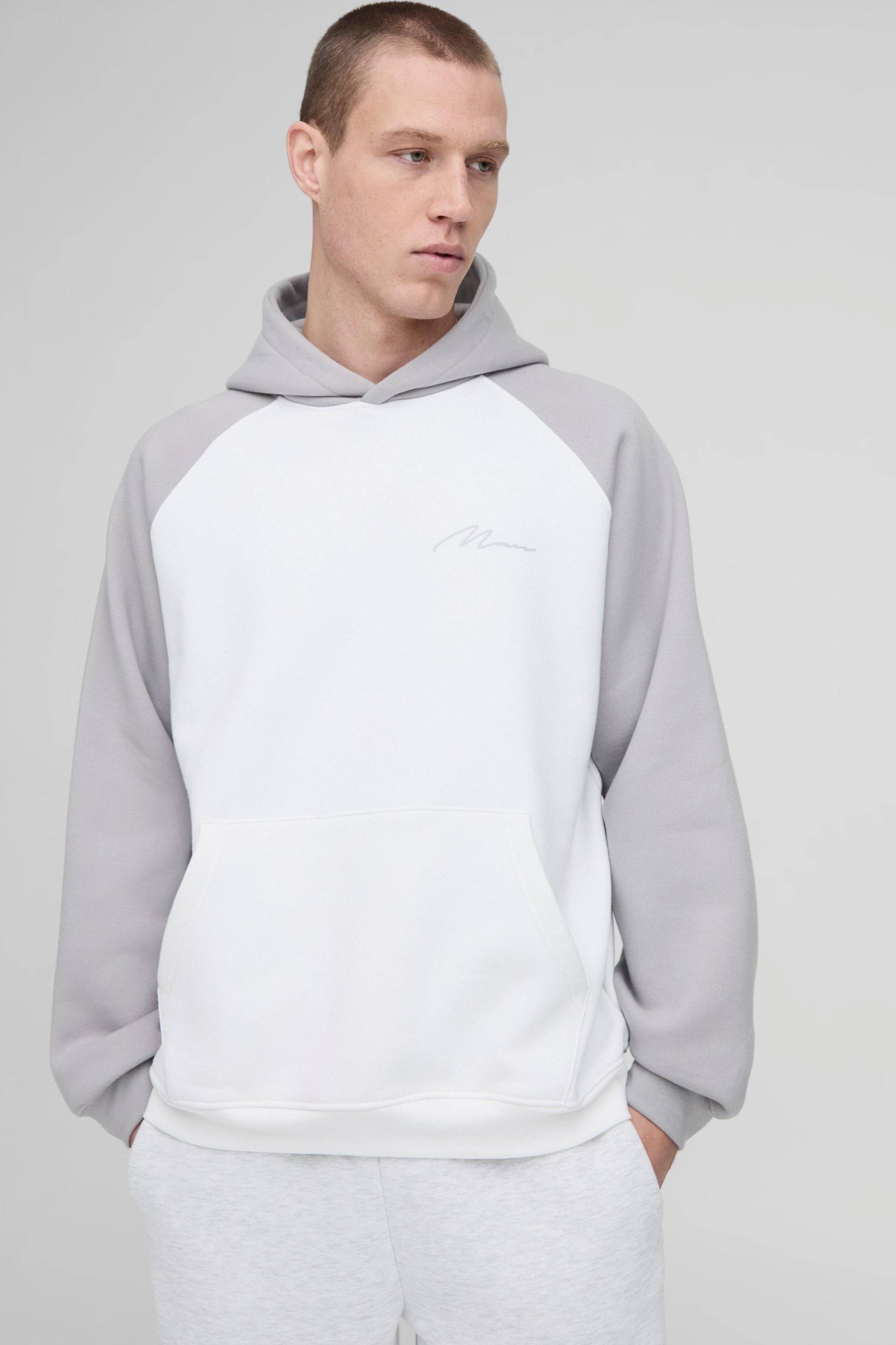 Oversize Raglan Man Signature Hoodie - Grau - S, Grau von boohooman