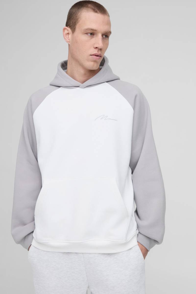 Oversize Raglan Man Signature Hoodie - Grau - XS, Grau von boohooman