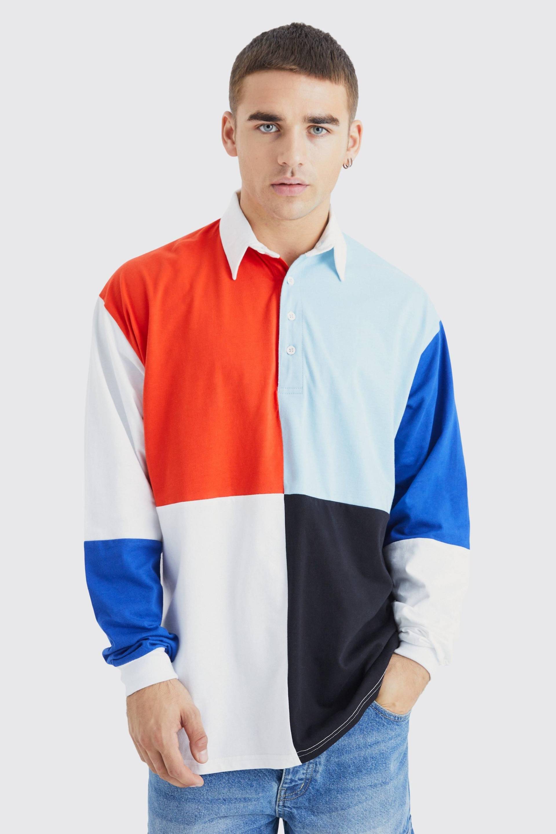 Oversize Rugby Colorblock Poloshirt von boohooman