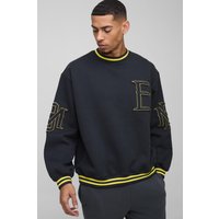 Oversize Rundhals-Sweatshirt mit BM-Applikation - Blau - XL, Blau Oversize Rundhals-Sweatshirt mit BM-Applikation - Blau - XL, Blau von boohooman