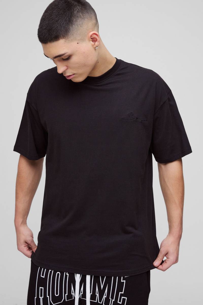 Oversize Rundhals T-Shirt mit BM Signature Stickerei von boohooman