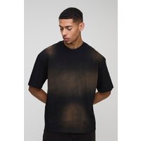 Oversize Rundhals T-Shirt mit Spray-Waschung - Schwarz - XL, Schwarz von boohooman