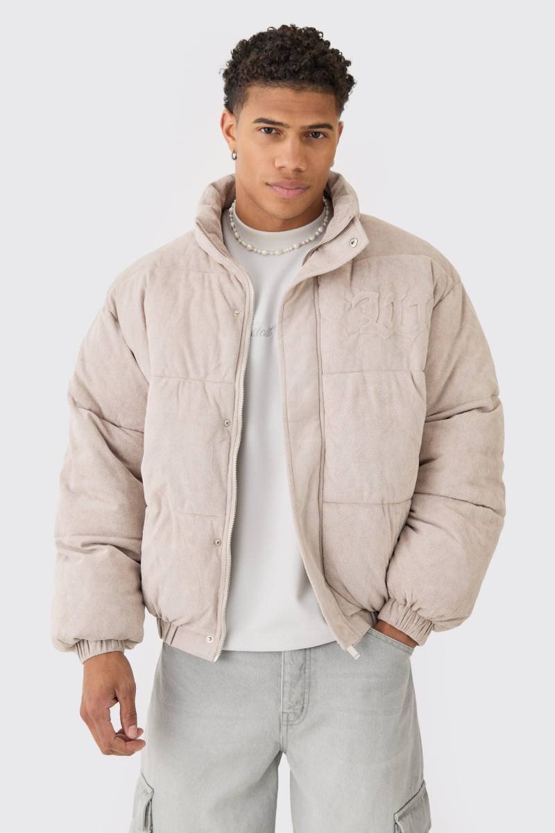 Oversize Steppjacke aus Wildlederimitat mit Trichterkragen - Grau - M, Grau von boohooman