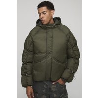 Oversize Steppjacke mit gerafften Ärmeln - Khaki - XS, Khaki von boohooman