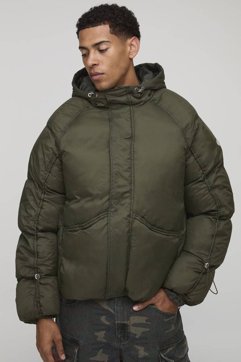Oversize Steppjacke mit gerafften Ärmeln - Khaki - XS, Khaki Oversize Steppjacke mit gerafften Ärmeln - Khaki - XS, Khaki von boohooman