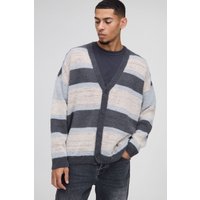Oversize Strick-Cardigan mit Streifen - Grau - M, Grau von boohooman
