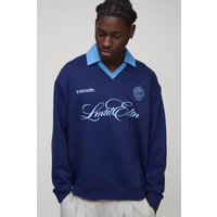 Oversize Sweatshirt-Poloshirt mit V-Ausschnitt - Blau - L, Blau Oversize Sweatshirt-Poloshirt mit V-Ausschnitt - Blau - L, Blau von boohooman