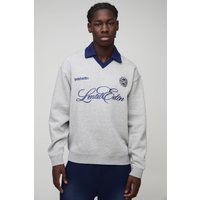 Oversize Sweatshirt-Poloshirt mit V-Ausschnitt - Grau - S, Grau von boohooman