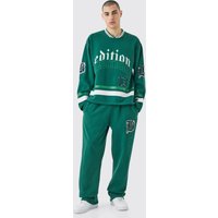 Oversize Sweatshirt-Trainingsanzug mit V-Ausschnitt und Applikation von boohooman