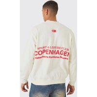 Oversize Sweatshirt mit Copenhagen Text Print - Ecru - M, Ecru von boohooman