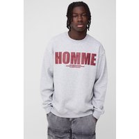 Oversize Sweatshirt mit Homme-Print - Grau - M, Grau von boohooman
