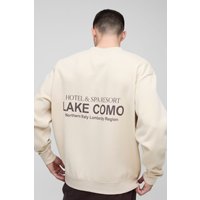 Oversize Sweatshirt mit Lake Como Text Print - Ecru - S, Ecru von boohooman