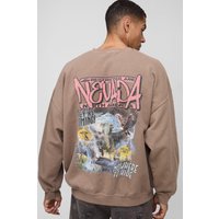Oversize Sweatshirt mit Nevada Vogel Print - Grau - L, Grau Oversize Sweatshirt mit Nevada Vogel Print - Grau - L, Grau von boohooman