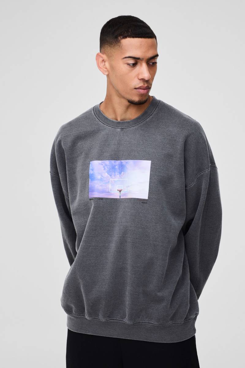 Oversize Sweatshirt mit Sky Box Print - Grau - M, Grau von boohooman