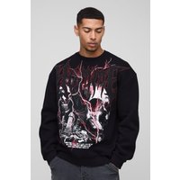 Oversize Sweatshirt mit Totenkopf-Print - Schwarz - M, Schwarz von boohooman