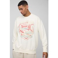 Oversize Sweatshirt mit lizenziertem Johnny Money Print - Ecru - M, Ecru von boohooman