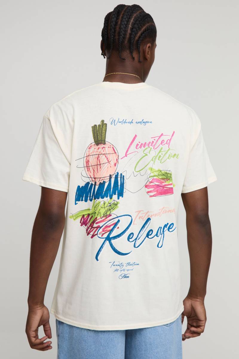 Oversize T-Shirt in Ecru mit Man Print - XS, Ecru Oversize T-Shirt in Ecru mit Man Print - XS, Ecru von boohooman