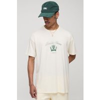 Oversize T-Shirt in Ecru mit Pour Homme Print - XS, Ecru von boohooman